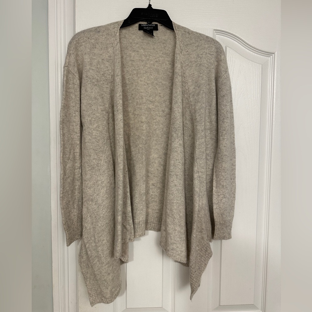 Lord & Taylor Light Gray Open-Front Cashmere Cardigan